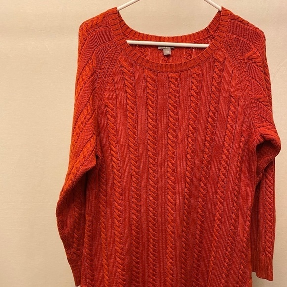 J. Jill Wool Blend Size Medium Orange Cable Knit Grandma Sweater / Tunic Pumpkin - Picture 4 of 8